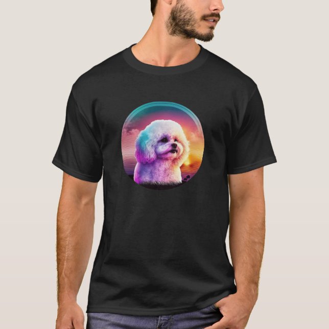 T-shirt Bichon Frise Synthwave 80s Retrowave Aesthetic  1 (Devant)