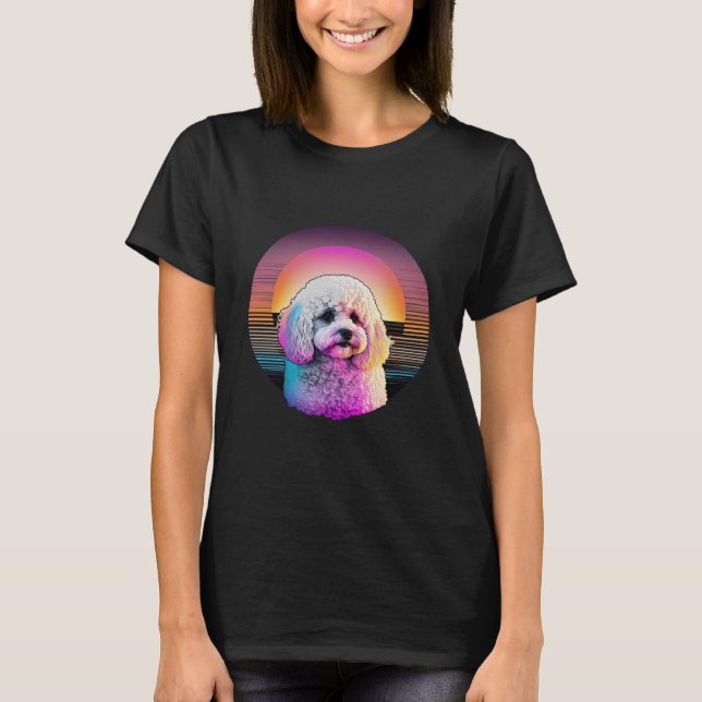 T-shirt Bichon Frise Synthwave 80s Retrowave Aesthetic  2 (Devant)