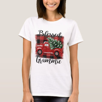 T-shirt Bienheureux Camion Rouge Grammie Arbre de Noël Vin