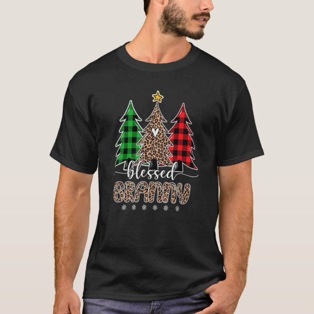 T-shirt Bienheureux Grand-Mère léopard de Noël Pine Arbre  (Devant)