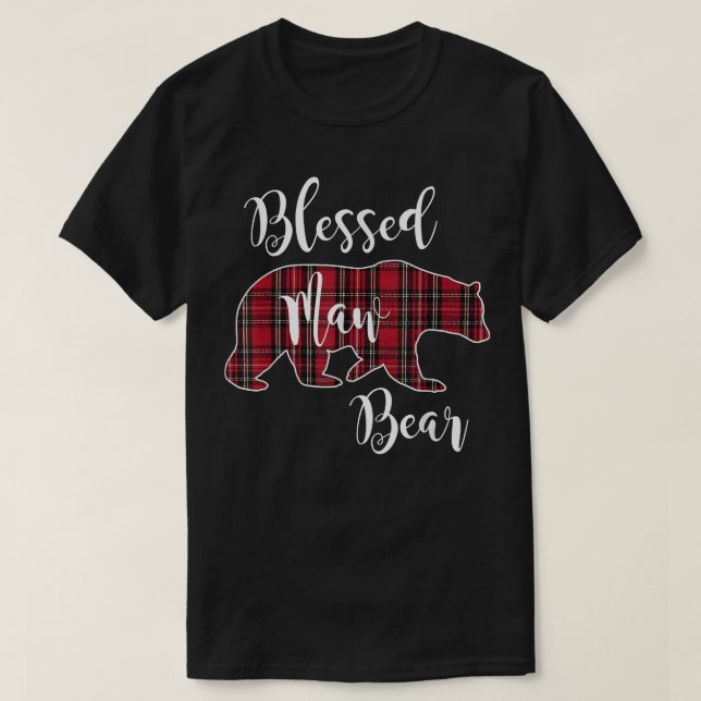 T-shirt Bienheureux Ours Maw Rouge Tartan Plaid Motif Mama (Design devant)