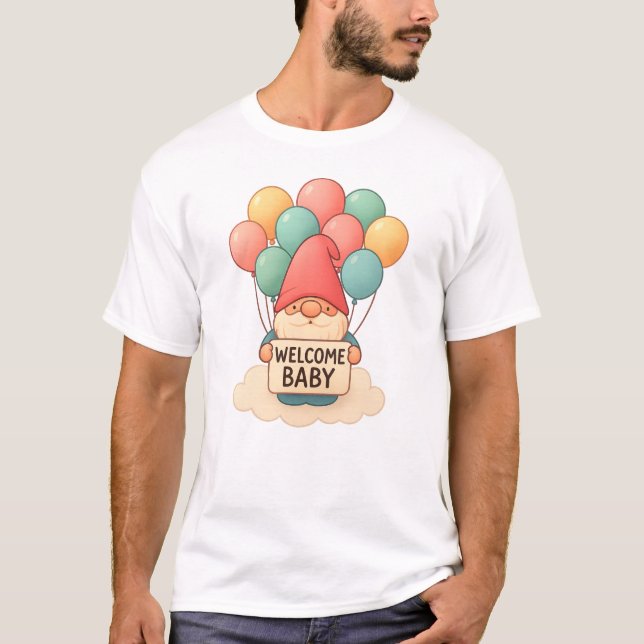 T-shirt Bienvenue Baby Gnome avec Balloons Pastel (Devant)