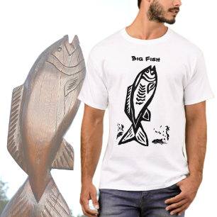 T-shirt Big Bass Fish Primitif Art noir et blanc