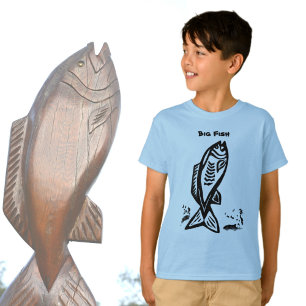 T-shirt Big Bass Poisson Art primitif Ligne noire Dessin