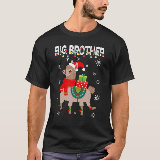 T-shirt Big Brother Noël Llama Lumières Matching Famil (Devant)