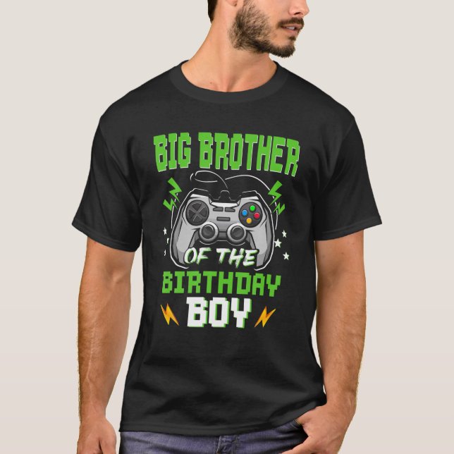 T-shirt Big Brother Of The Birthday Boy Time To Level Up V (Devant)