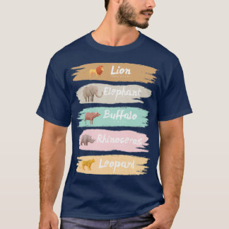 T-shirt Big Five Safari Animaux Brosse Pastel