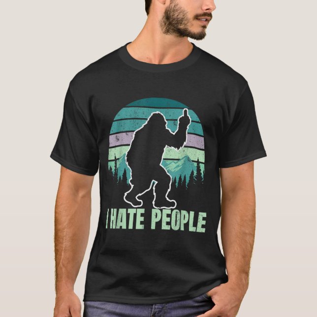 T-shirt Big Foot I Hate People Middle Finger Sasquatch Ret (Devant)