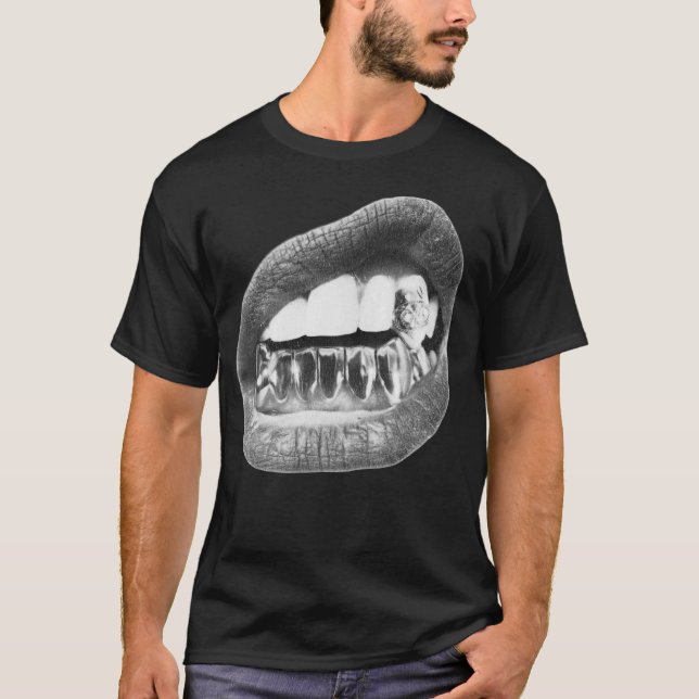 T-shirt Big Lips Y2k Mouth T Shirt - Grillz White T Shirt  (Devant)