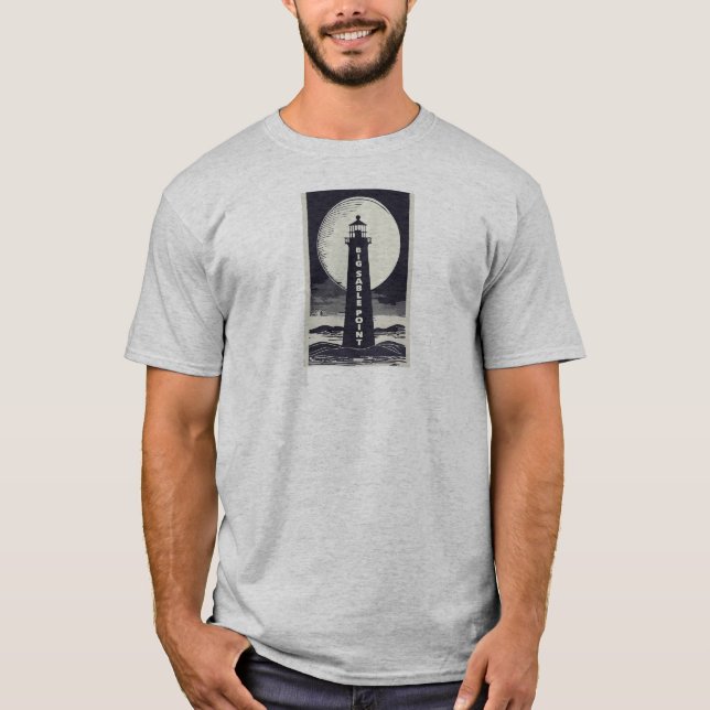 T-shirt Big Sable Point Michigan Lighthouse Moon (Devant)
