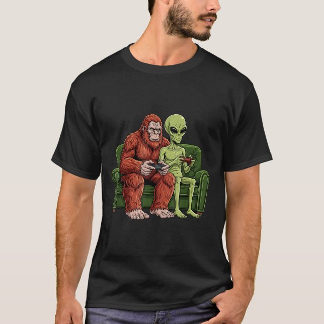 T-shirt Bigfoot Alien Video Games Gaming Sasquatch Ufo Men (Devant)