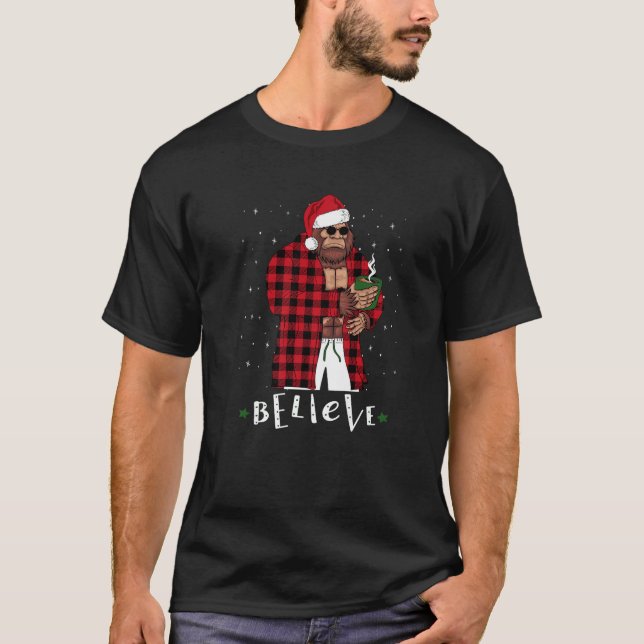 T-shirt Bigfoot Buffalo de Noël Plaid Sasquatch Café D (Devant)