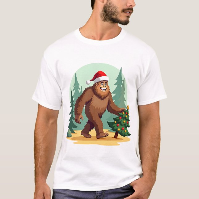 T-shirt Bigfoot Christmas Tree Santa Hat (3) (Devant)