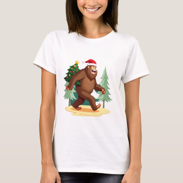 T-shirt Bigfoot Christmas Tree Santa Hat (5) (Devant)