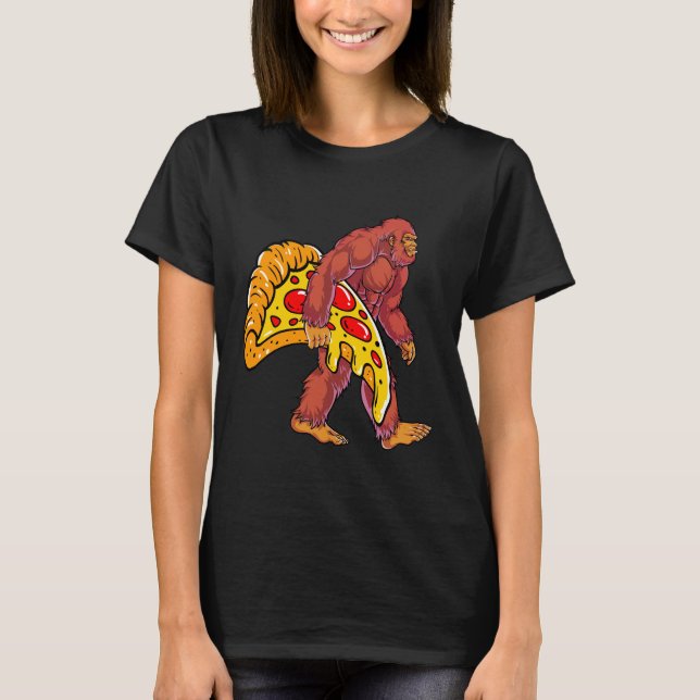 T-shirt Bigfoot drôle marcher avec grande tranche de pizza (Devant)