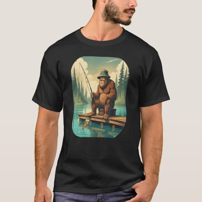 T-shirt Bigfoot Fishing Sasquatch Distressed (Devant)