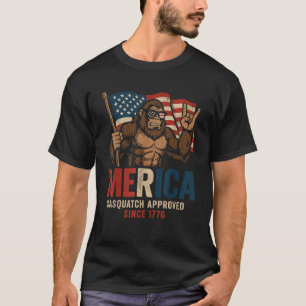 T-shirt Bigfoot Merica Rock main American Flag 4 juillet