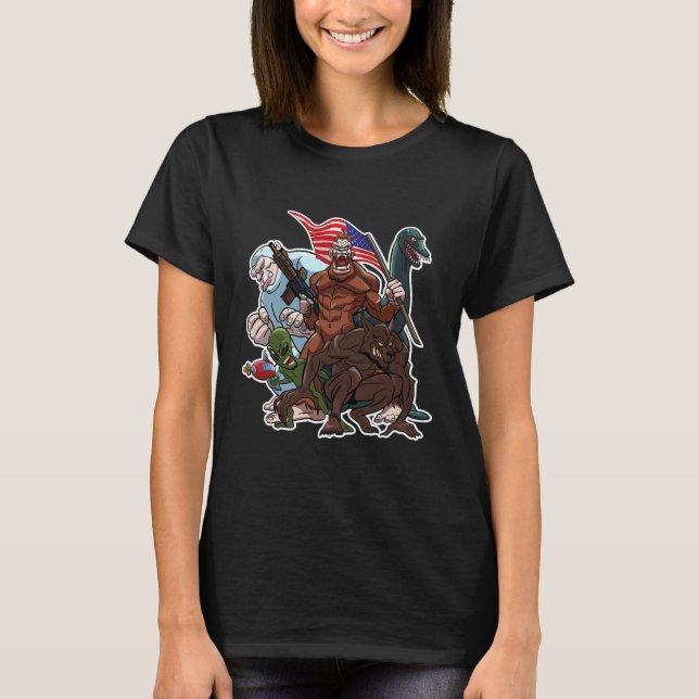 T-shirt Bigfoot Nessie Alien Werewolf Cryptid (Devant)