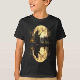 T-shirt Bigfoot pêche pleine lune lac réflexion extérieur