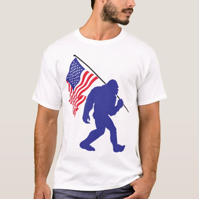 T-shirt Bigfoot portant un drapeau américain (Devant)