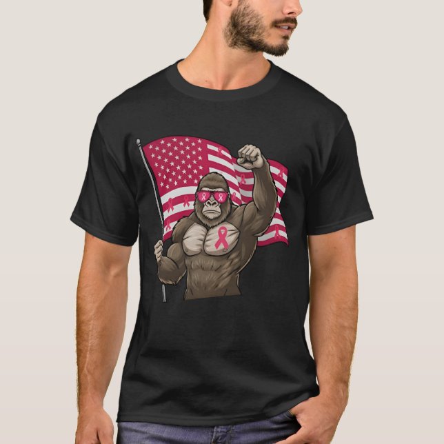 T-shirt Bigfoot rose ruban Drapeau Sensibilisation au canc (Devant)