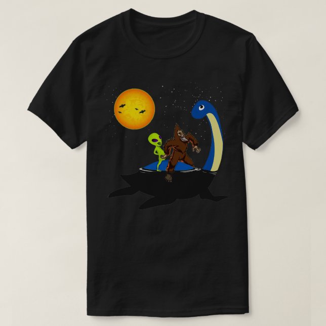 T-shirt Bigfoot Sasquatch Loch Ness Monster Nessie Alien (Design devant)