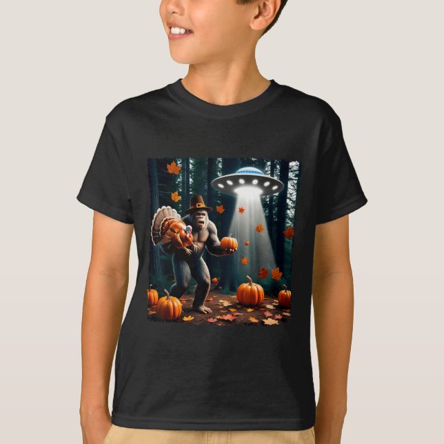 T-shirt Bigfoot Sasquatch Turkey Ufos Funny Thanksgiving D (Devant)