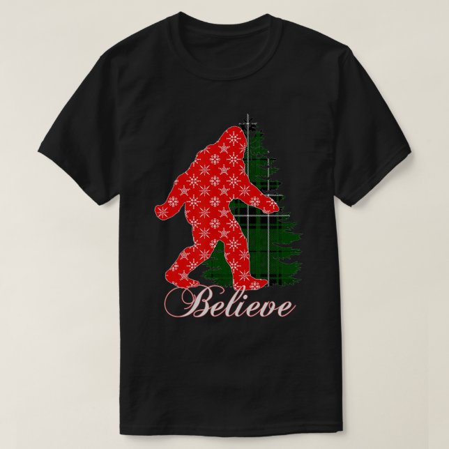 T-shirt Bigfoot Yeti Croire Red Snowflake Arbre de Noël (Design devant)