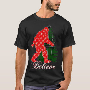 T-shirt Bigfoot Yeti Croire Red Snowflake Arbre de Noël