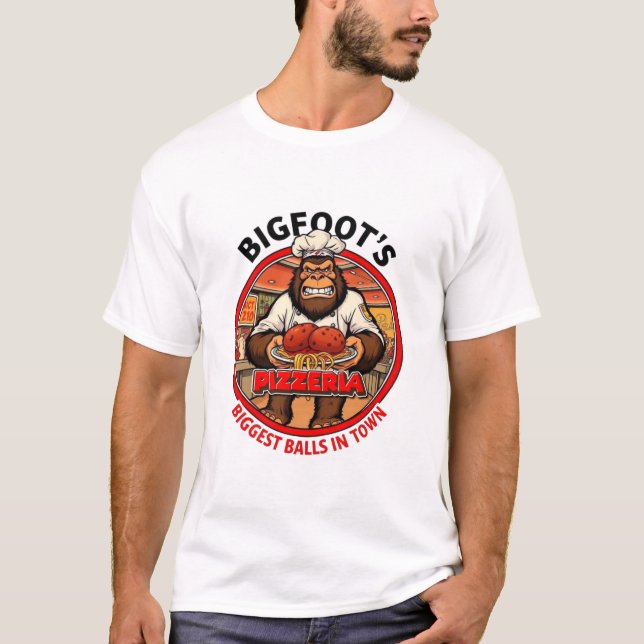 T-shirt Bigfoot's Pizzeria Biggest Balls In Town (Devant)