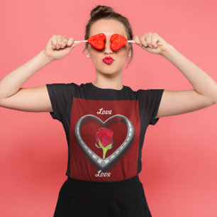 T-shirt Bijoux en argent Saint-Valentin Coeur avec Rose ro
