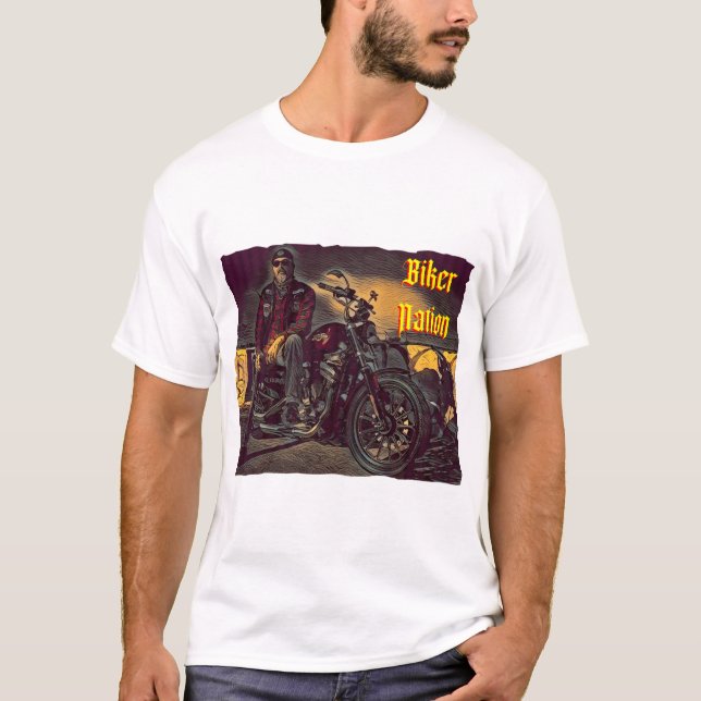 T-shirt Biker assis sur son Harley (Devant)