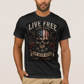 T-Shirt Biker Crâne Vintage Live Free Ride Hard
