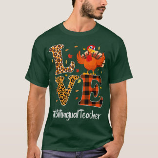 T-shirt Bilingue Enseignant Aimer Thanksgiving Leopard Tur