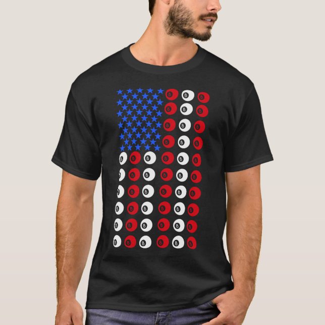 T-shirt Billard Ball US American Flag Pool Huit balles (Devant)