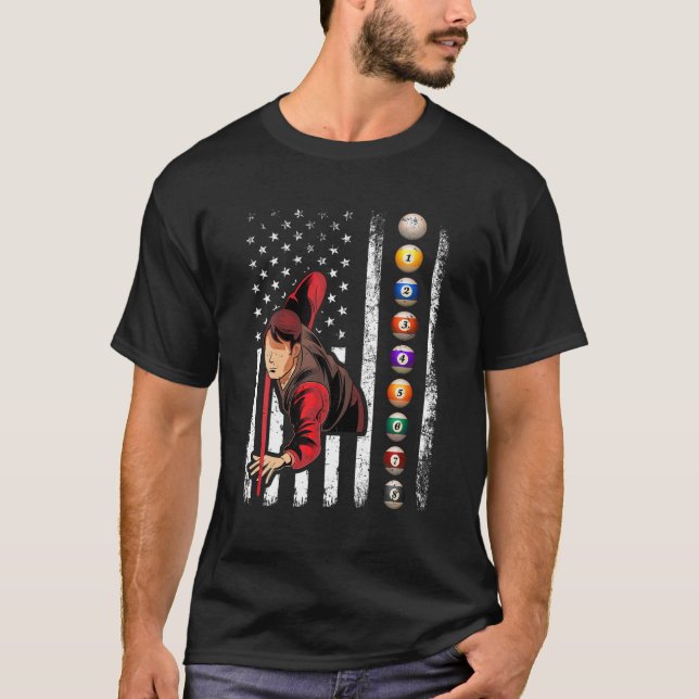 T-shirt Billard Lover Drapeau Américain Rétro Billard 4E (Devant)