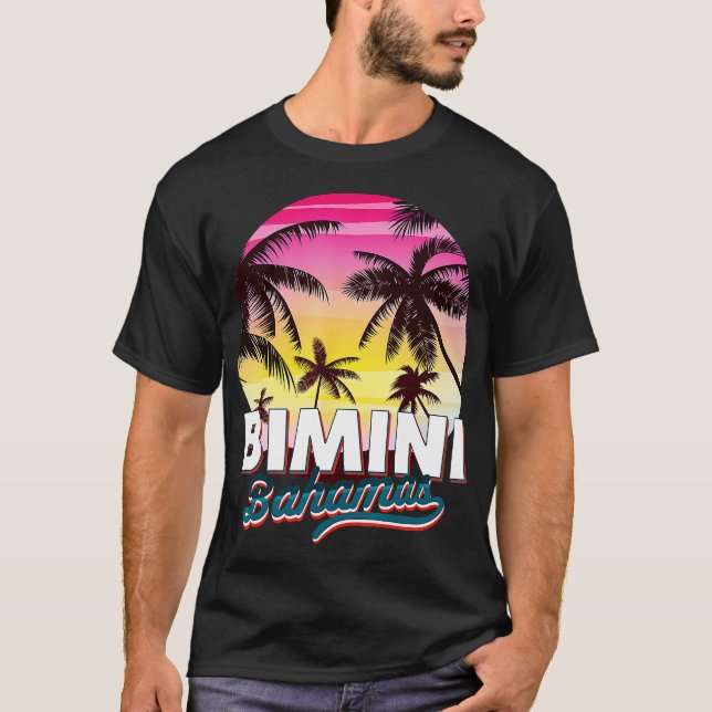T-shirt Bimini Bahamas Palm Tree Beach Vacances été Soleil (Devant)