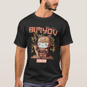 T-shirt Bimyou Samurai Cat Graphic avec cerisier Blossom T