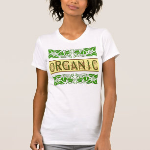 T-shirt Bio Vert dire avec des Feuilles Vintages Tee