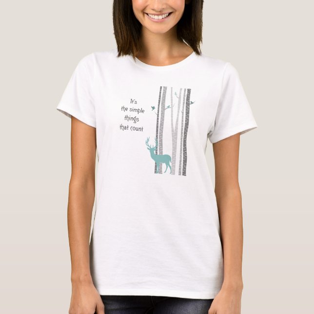 T-shirt Birch Trees Deer Citation inspirante (Devant)