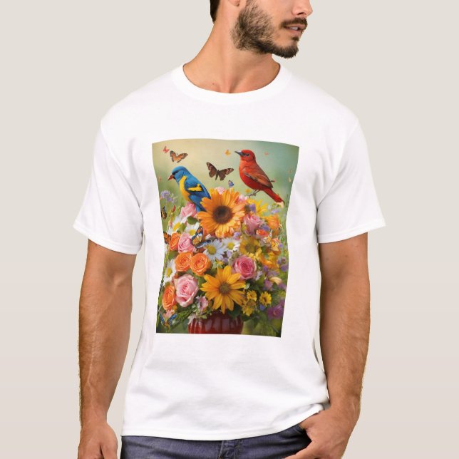 T-Shirt Bird and flowers design  (Front)