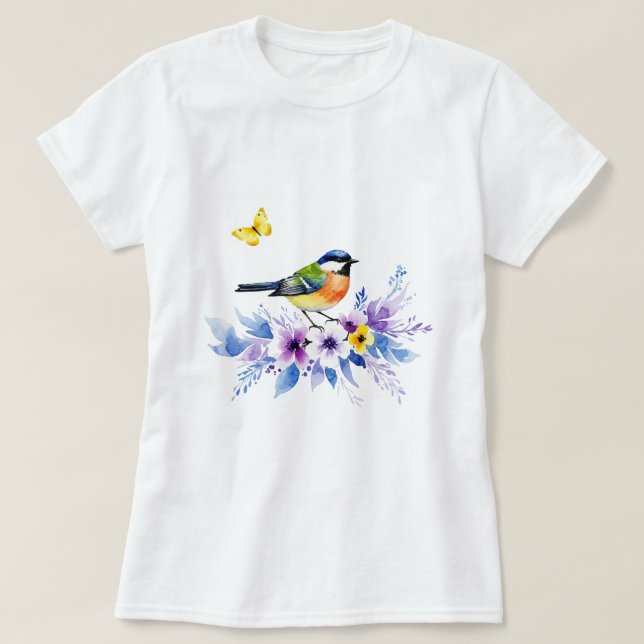 T-shirt Bird on flowers (Design devant)