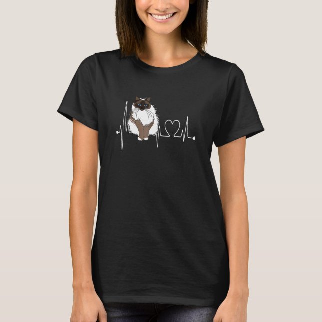 T-shirt Birman Cat Heartbeat EKG  Cat Kitten  Design (Devant)