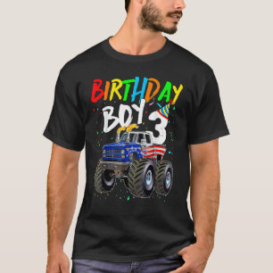 T-shirt Birthday Boy 3 Year Old Monster Truck Flag 3rd Bir