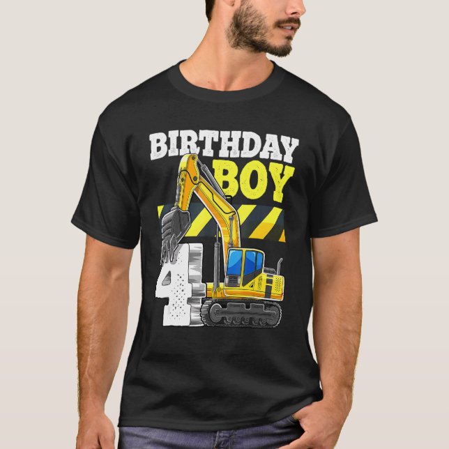 T-shirt Birthday Boy 4th Birthday Excavator Construction V (Devant)