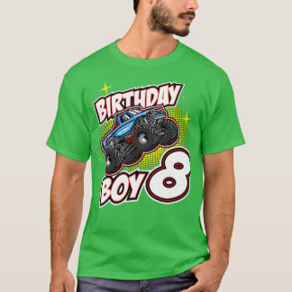 T-shirt Birthday Boy 8 Monster Truck Jumping 8th