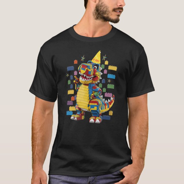 T-shirt Birthday Building Bricks Dinosaur Master Builder B (Devant)