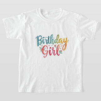 T-shirt Birthday Girl Rainbow Text