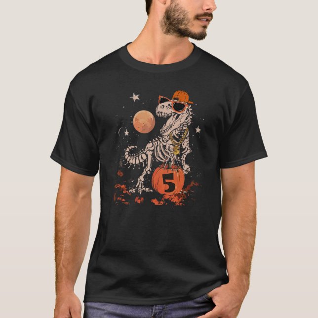 T-shirt Birthday Halloween 5th Dinosaur Skeleton T-REX Sca (Devant)