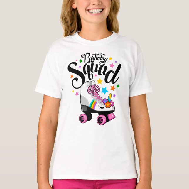 T-shirt Birthday squad, unicorn, roller skate  (Devant)
